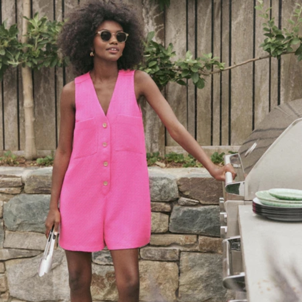Tuckernuck Hot Pink Button-Front Sleeveless Romper